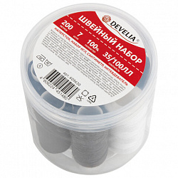 Набор швейный "Помощница", нитки 7 шт., 5 цветов, 35 ЛЛ / 100 ЛЛ, 200 м, иглы, инструменты, DEVELIA (Девелиа), 609630