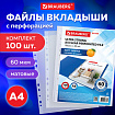 Папки-файлы перфорированные А4 BRAUBERG "EXTRA 600", КОМПЛЕКТ 100 шт., матовые, ПЛОТНЫЕ, 60 мкм, 229664
