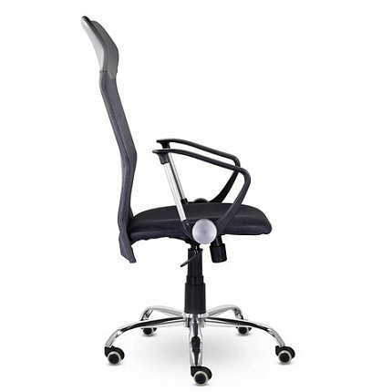 Кресло "Ультра", высокая спинка, с подлокотниками, хром, черное