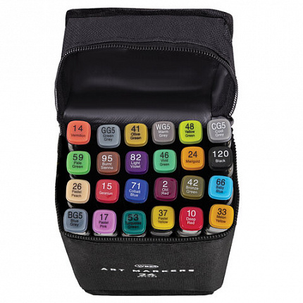 Маркеры для скетчинга двусторонние, НАБОР 24 шт., базовые цвета, в чехле, WBZ, 152571