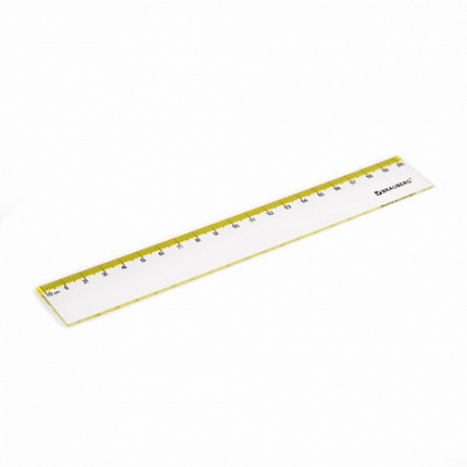 Линейка пластиковая 20 см BRAUBERG "FRESH ZONE", прозрачная, с желтой шкалой, 210749