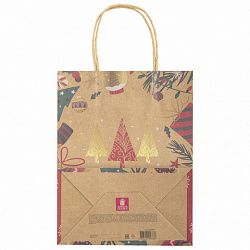 Пакет подарочный КОМПЛЕКТ 10 штук новогодний 18x10x23 см, "Merry Christmas", ЗОЛОТАЯ СКАЗКА, 592125