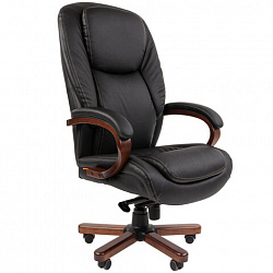 Кресло офисное CHAIRMAN СН 408, НАГРУЗКА до 150 кг, дерево, натуральная кожа, черное, 7030084