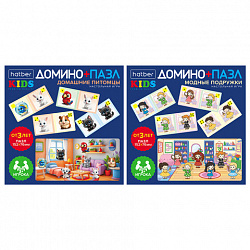 Игра настольная Домино + пазл, АССОРТИ, 2 сюжета, HATBER