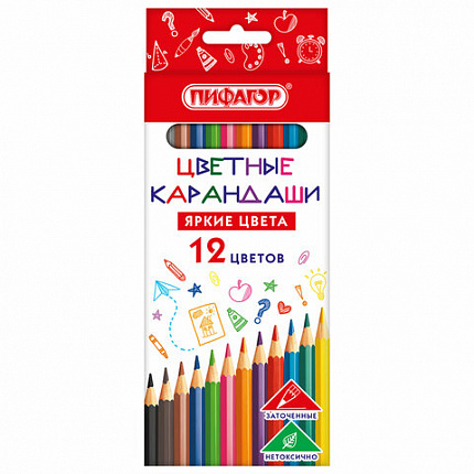 Карандаши цветные ПИФАГОР ЭКО "КЛАССИК", 12 цветов, шестигранные, 182048