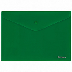 Папка-конверт с кнопкой BRAUBERG "SUPER", А4, матовая непрозрачная, зеленая, ПРОЧНАЯ 0,2 мм, 272877