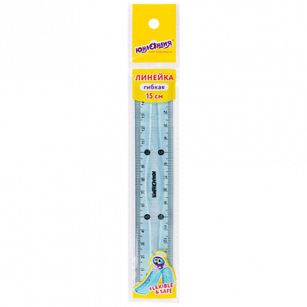 Линейка 15 см гибкая ЮНЛАНДИЯ "FLEX", пластиковая, тонированная, голубая, 210757
