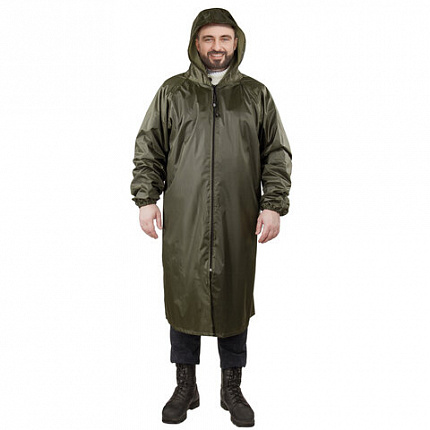 Дождевик-плащ цвета хаки на молнии многоразовый с ПВХ-покрытием, размер 60-62 (XXXL), рост 170-176, ГРАНДМАСТЕР, 610849