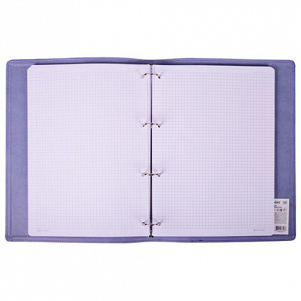Тетрадь на кольцах БОЛЬШАЯ А4 (240х310 мм), 120 листов, под кожу, клетка, BRAUBERG "Joy", фиолетовый/светло-фиолетовый, 404506