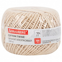 Шпагат хлопковый для прошивки документов, вязания, макраме, длина 200 м, диаметр 2 мм, BRAUBERG, 700363