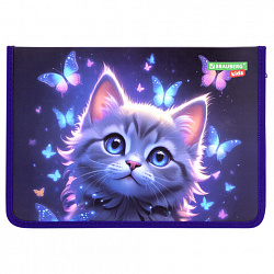 Папка для тетрадей BRAUBERG KIDS А4, 1 отделение, пластик, молния вокруг, "Curious cat", 273336