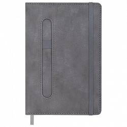 Блокнот А5 148x218 мм BRAUBERG "Optimal", под кожу, 80 листов, резинка, держатель для ручки, клетка, серый, 118638