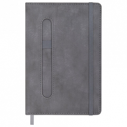 Блокнот А5 148x218 мм BRAUBERG "Optimal", под кожу, 80 листов, резинка, держатель для ручки, клетка, серый, 118638