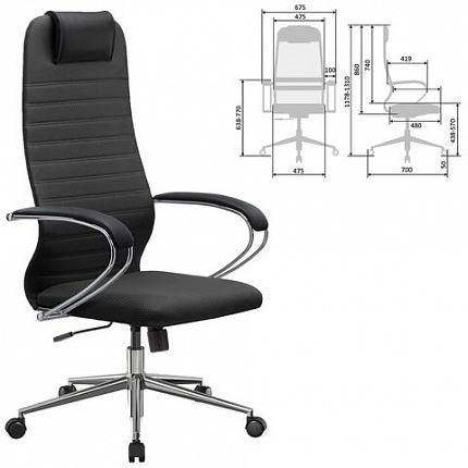 Кресло офисное МЕТТА "SU-B-10" хром, ткань-сетка, сиденье и спинка мягкие, черное