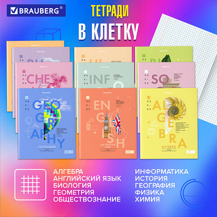 Тетради предметные со справочным материалом, КОМПЛЕКТ 12 ПРЕДМЕТОВ, 48 л., обложка картон, BRAUBERG, "VISION", 404323