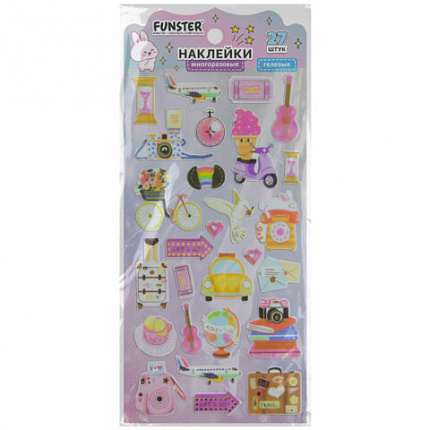 Наклейки гелевые "Акварельные мечты", 17,5х9 см, ассорти 6 видов, FUNSTER (ФАНСТЕР), 666096