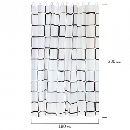 Шторка для ванной PEVA, 180х200 см, кольца в комплекте, дизайн ассорти, ФИГУРЫ, PRIMILA (ПРИМИЛА), 700075