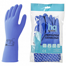 Перчатки латексные КЩС, сверхпрочные, плотные, хлопковое напыление, размер 7, S (малый), синие, HQ Profiline, 74733