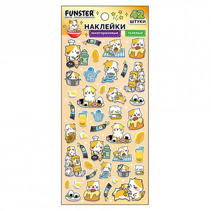 Наклейки гелевые "Зверяшки-обаяшки", 17,5х9 см, ассорти 12 видов, FUNSTER (ФАНСТЕР), 666085
