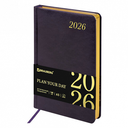 Ежедневник датированный 2026 А5 138x213 мм, BRAUBERG "Iguana", под кожу, темно-фиолетовый, 117059