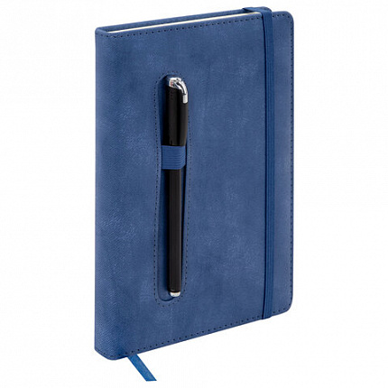 Ежедневник недатированный А5 148x218 мм BRAUBERG "Optimal", под кожу, резинка, держатель для ручки, синий, 118639