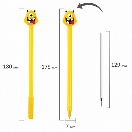 Ручка с топпером шариковая ЮНЛАНДИЯ "Монстрик", корпус ассорти, СИНЯЯ, пишущий узел 0,7 мм, 143798