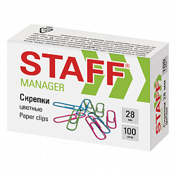 Скрепки STAFF "Manager", 28 мм, цветные, 100 шт., в картонной коробке, 226821
