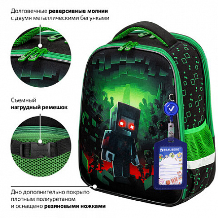 Ранец BRAUBERG FIT, 2 отделения, "Night warrior", 38х27х14 см, 272023