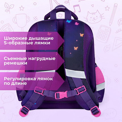 Ранец BRAUBERG KIDS STANDARD, 2 отделения, "Любознательный кот", 36х28х14 см, 273145