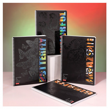 Тетрадь А4 96 л., HATBER, гребень, клетка, матовая ламинация, 3D-лак, "Animals print" (микс), 085842, 96Т4лолВ1гр