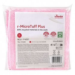 Салфетки VILEDA PROFESSIONAL "МикроТафф Плюс" КОМПЛЕКТ 5 шт., микрофибра, красный, 38х38 см, 174201