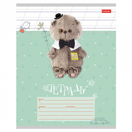Тетрадь 12 л., HATBER косая линия, обложка картон, "Кот Басик" (микс в спайке), 051747, 12Т5В6
