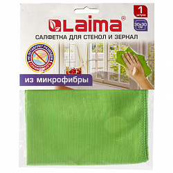 Салфетка из МИКРОФИБРЫ для стекол и зеркал 30х30 см, зеленая, 280 г/м2, LAIMA, 603933