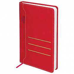 Ежедневник недатированный А5 138х213 мм, BRAUBERG "Slot", под кожу, держатель для ручки, 160 листов, красный, 116606