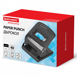 Дырокол металлический BRAUBERG "Office style", до 40 листов, черный, 273955
