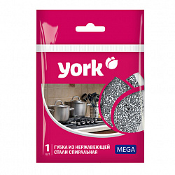 Губка (мочалка) металлическая, спиральная, 40г, МЕГА, для посуды, гриля, плиты, YORK,, 2030