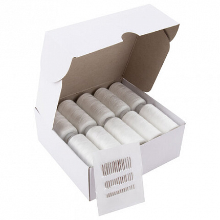 Нитки швейные 40 ЛШ, 200 м, полиэстер, НАБОР 20 шт., белые, в ПОДАРОК иглы, DEVELIA (Девелиа), 609621