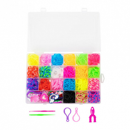 Набор резинок для плетения украшений 1 000 шт., 21 цвет, бокс, бусины, BAMBOX (БАМБОКС), 665978