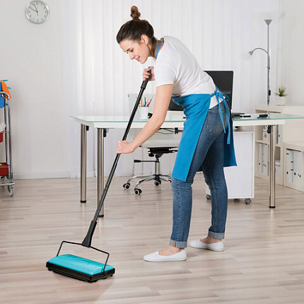 Щетка-веник-пылесос механическая, металлическая, плотная щетина на роликах, чёрно-бирюзовый, разборный, колорбокс, DASWERK, 608948