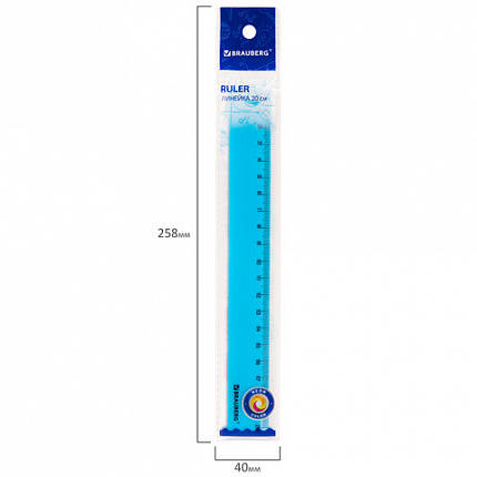 Линейка пластиковая 20 см BRAUBERG "NEON", непрозрачная, ассорти, 210773