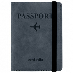 Обложка для паспорта и документов с защитой от считывания, 9 карманов, резинка, экокожа, темно-голубая, BRAUBERG, 238752