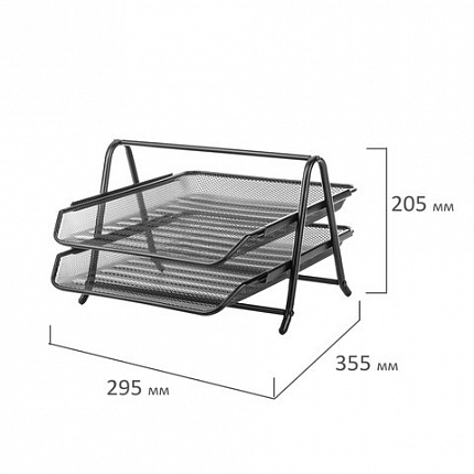 Лоток горизонтальный металлический для бумаг, 2 секции, BRAUBERG "Germanium", А4 (355х205х295 мм), черный, 231950