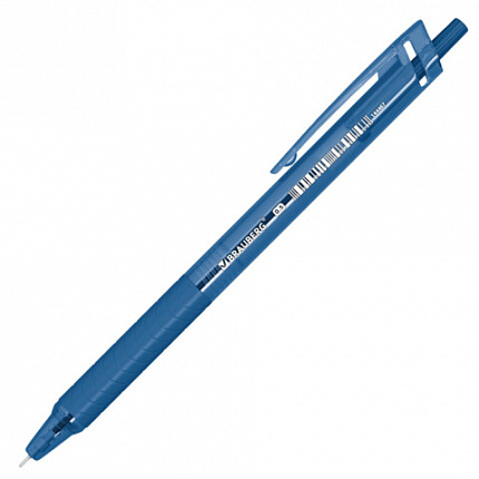 Ручка шариковая автоматическая с грипом BRAUBERG "CLASSIC", СИНЯЯ, пишущий узел 0,5 мм, линия письма 0,35 мм, 144467
