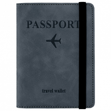 Обложка для паспорта и документов с защитой от считывания, 9 карманов, резинка, экокожа, темно-голубая, BRAUBERG, 238752