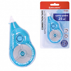 Корректирующая лента BRAUBERG MAXI PLUS, 5 мм х 25 м, механизм перемотки, корпус голубой, блистер, 272500