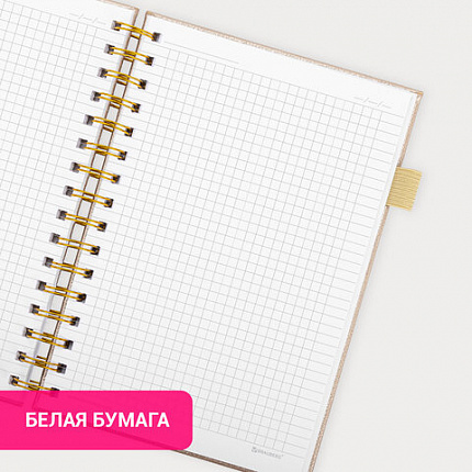 Бизнес-тетрадь на гребне А5 148х216 мм, BRAUBERG "Calipso" под кожу, резинка, клетка, 80 л., бежевый, 116254