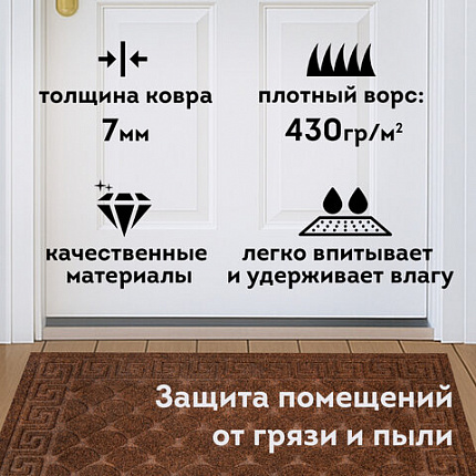 Коврик придверный 40х60 см, ВЕНГЕ, грязезащитный, 430 г/м2, фактурный рисунок ЧЕШУЙКИ, ЛЮБАША, 701059