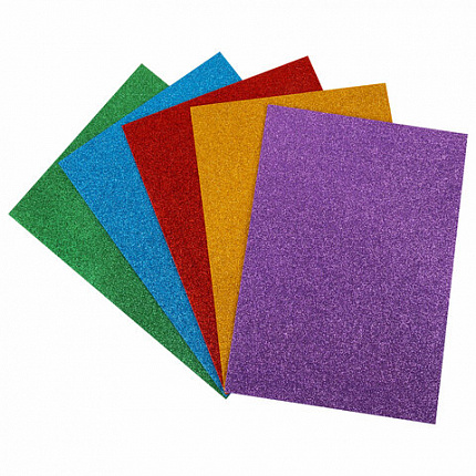 Пористая резина/фоамиран А4, 2 мм, НАБОР, 5 листов, 5 цветов, яркие цвета, блестки, ОСТРОВ СОКРОВИЩ, 660078