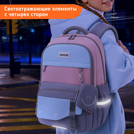 Рюкзак SNOOBAG (СНУБЭГ) PROACTIVE с кошельком, 2 отделения, "Улыбка", серо-розовый, 40х29х17 см, 274445