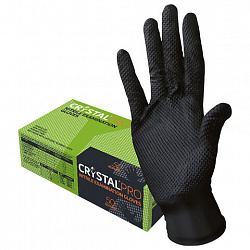 Перчатки нитриловые смотровые с текстурой CRYSTAL PRO, 25 пар (50 шт.), размер XL (очень большой), черные, CR-BL-03